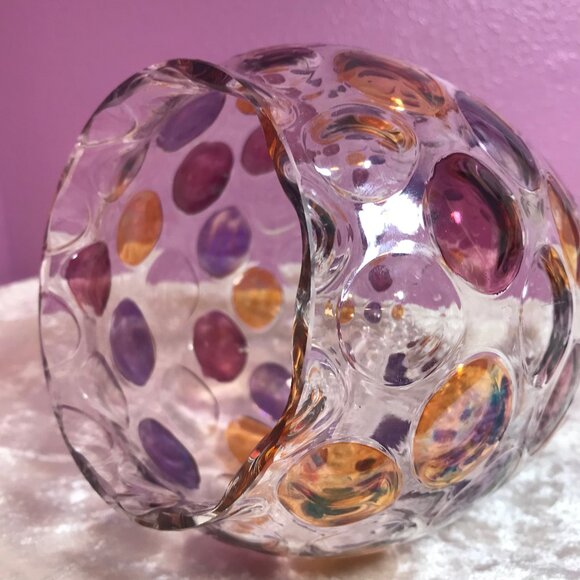 Mid Century Nemo Borske Sklo Czech * Optical Dot Glass Ball Vase Bohemia Crystal - Picture 7 of 11